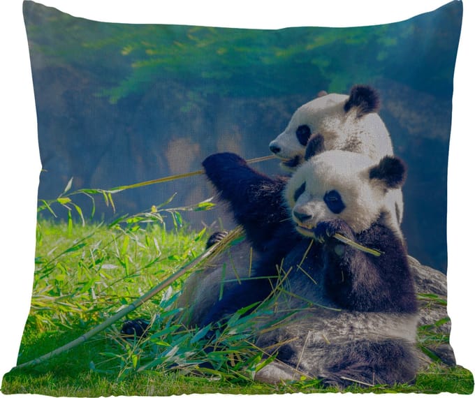 Buitenkussen - Panda - Bamboe - Gras - Dieren - 45x45 cm - Weerbestendig