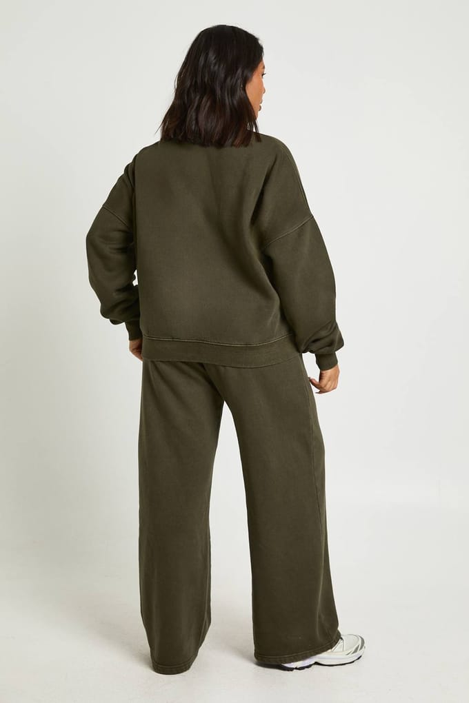 boohoo Dames Plus Gewassen Trechter Hals Sweatshirt Trainingspak | Khaki | Maat: 16