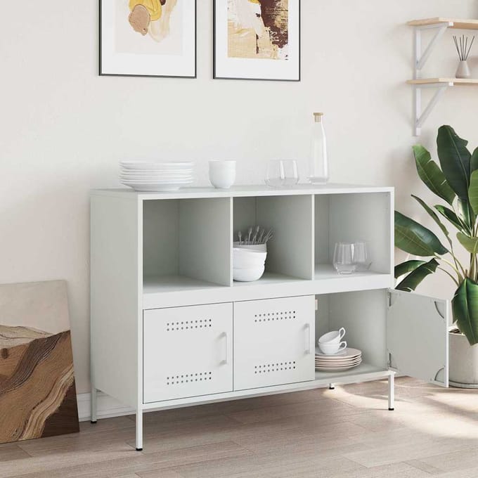 vidaXL - Dressoir - 100,5x39x79 - cm - staal - wit