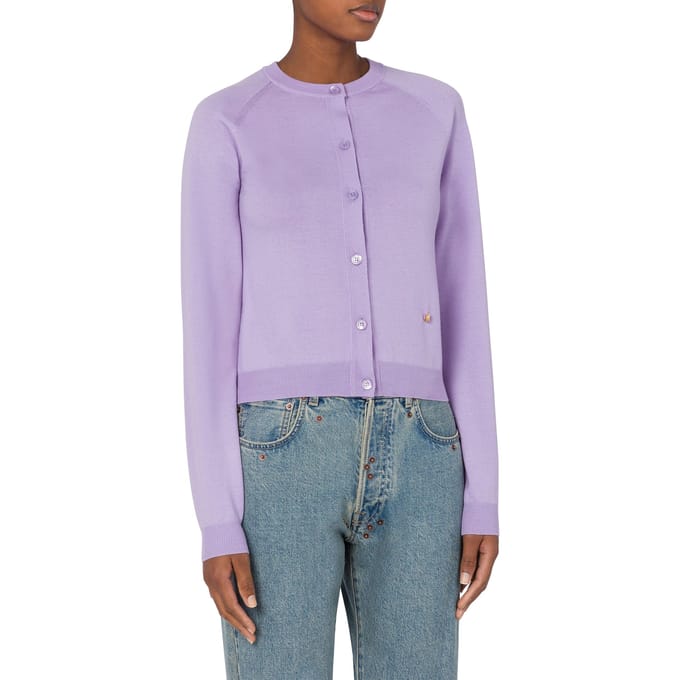 Moschino Golden M Wool Cardigan Violet Taglia: 40 | Cardigan Outlet | Donna | Viola