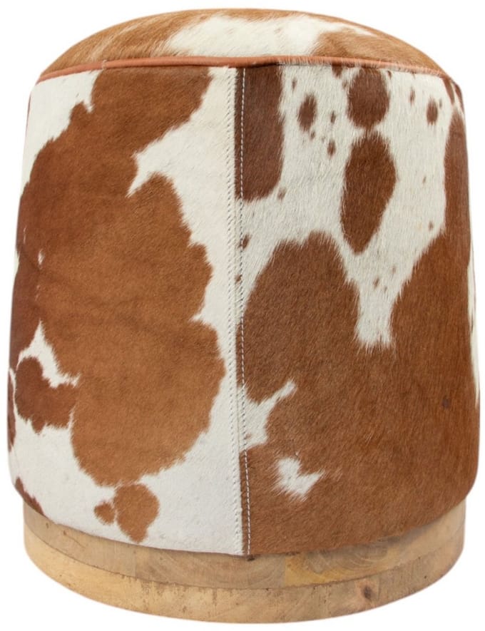 Poef Koe rond bruin wit 40x40x43cm (bos taurus taurus)