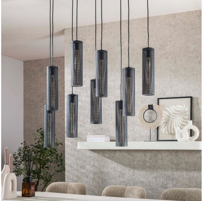 Hanglamp 5+4 tube mesh - Artic zwart