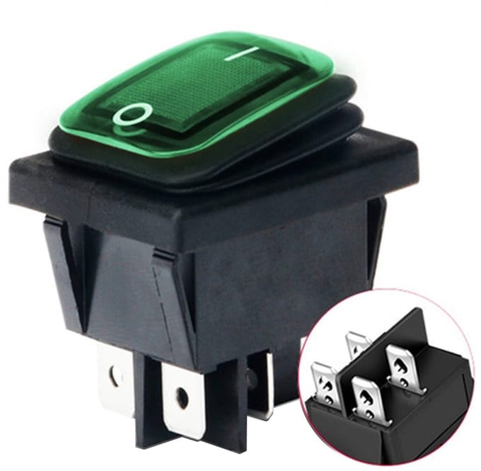 Orbit Electronic Wipschakelaar ON-OFF - 4-pins - 30x22mm - 16A 250V - Spat Waterdicht - KCD4-201-16 - Groen