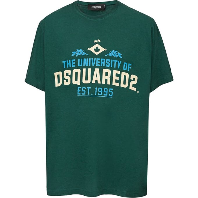 Overfit T-shirt in Green Cotton met Print Dsquared2.