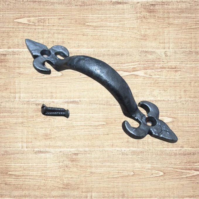 Fleur De Lys Cabinet Pull Handle Antique Iron 5"