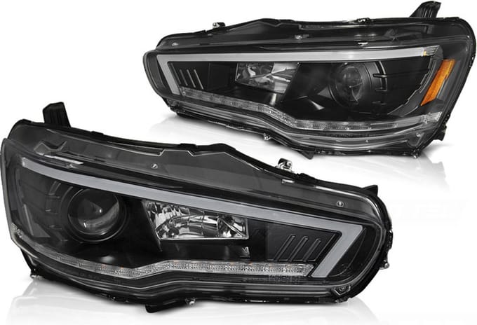 Koplampen - Mitsubishi Lancer 8 vanaf 2008 - tube - zwart