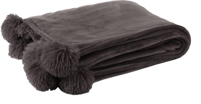 J-Line plaid Pompom - polyester - donkertaupe - 170 x 130 cm