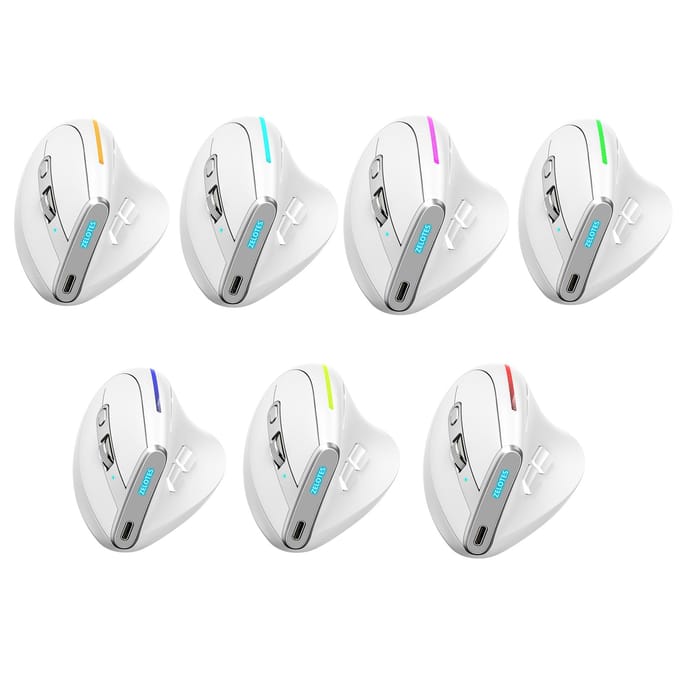 ZELOTES F-36 Draadloze verticale 2.4G Bluetooth-muis, volledig gekleurd licht, 8 toetsen programmeren, vijf DPI wit