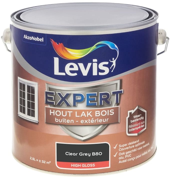 Levis - Expert Hout Lak Buiten High Gloss Mix - Clear Grey B80 - Mengverf - 2,5 L