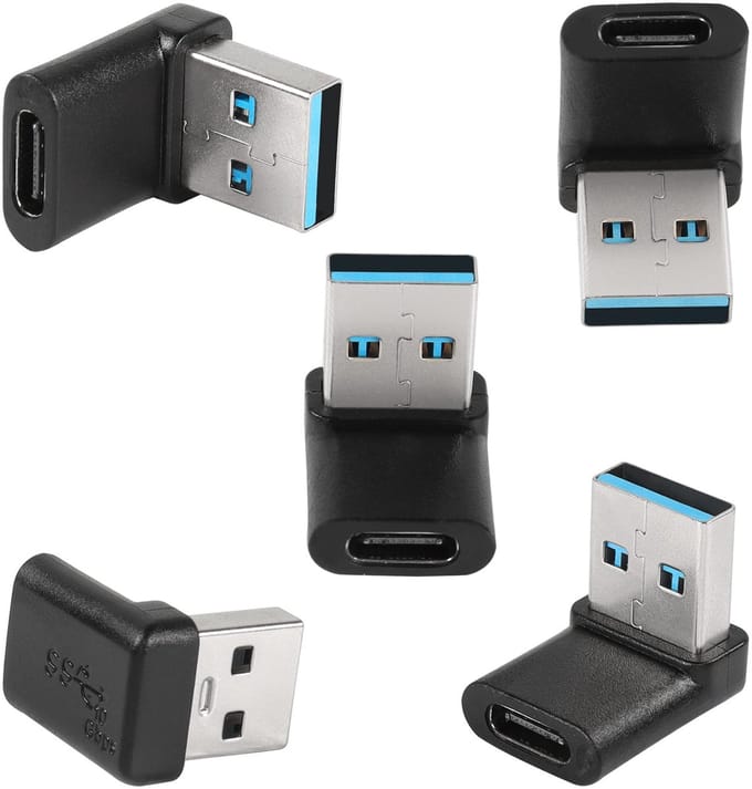 QIANRENON 90° USB 3.1 naar USB C Adapter - 10Gbps Dataoverdracht - 5 Stuks