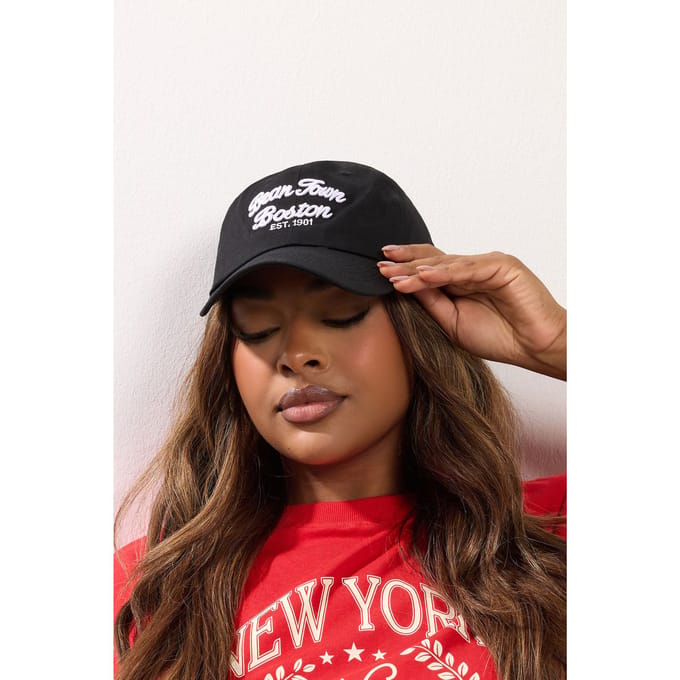 Yours Zwarte Baseballpet Met 'Boston'slogansize One Size