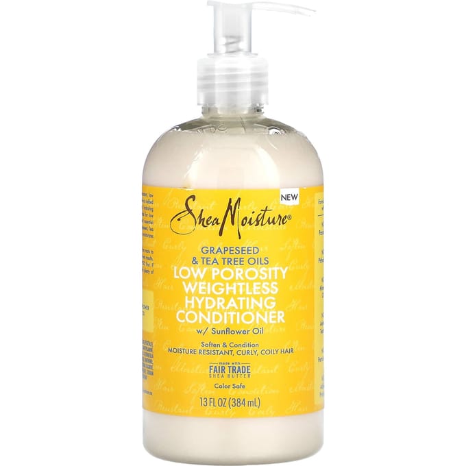 SheaMoisture, Huile de pépins de raisin et d'arbre à thé, Faible porosité, Après-shampoing hydratant léger, 13 fl oz (384 ml) yellow