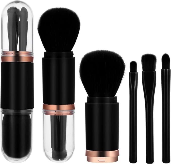4 in 1 Inklapbaar Make-up Borstelset - Draagbare Mini Borstels voor Foundation, Highlighter en Oogschaduw