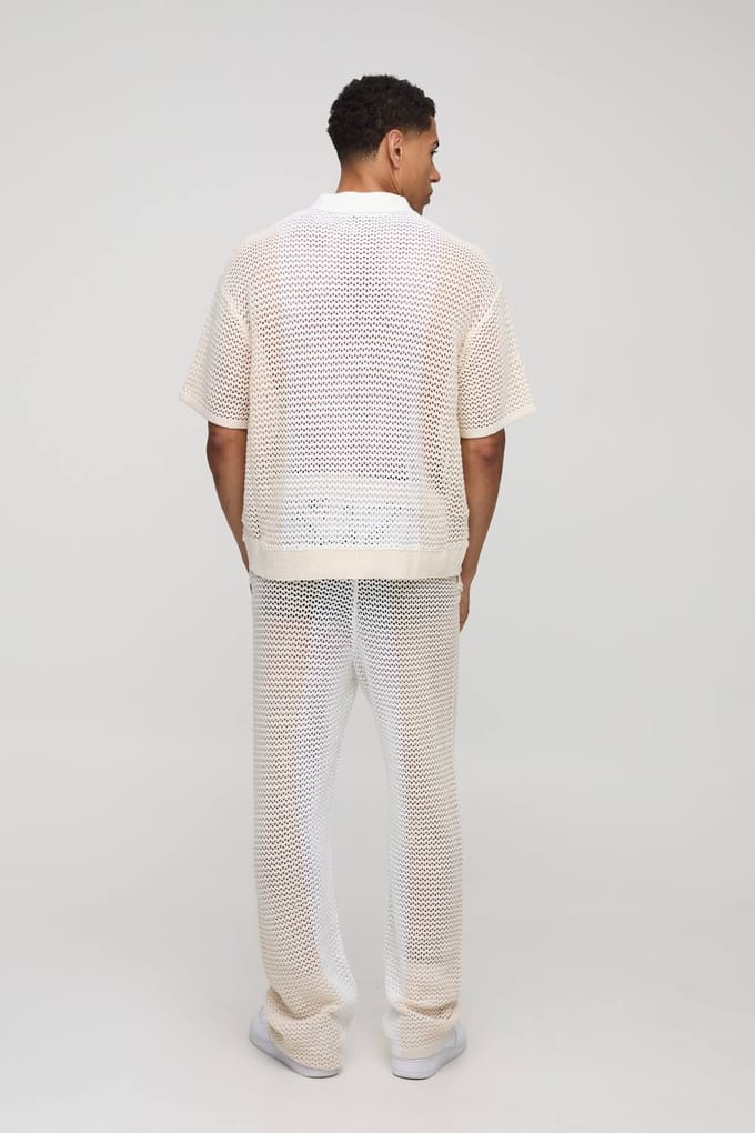 Relaxte pasvorm Kleurblok Open Steek Gebreide Joggers | Stone | Size Medium