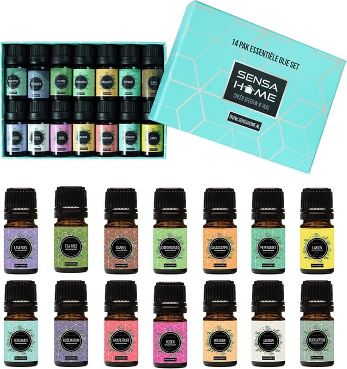 SensaHome Etherische Oliën 14 stuks - 100% puur en natuurlijk - Geschikt voor Aroma diffuser- Essentiële olie set