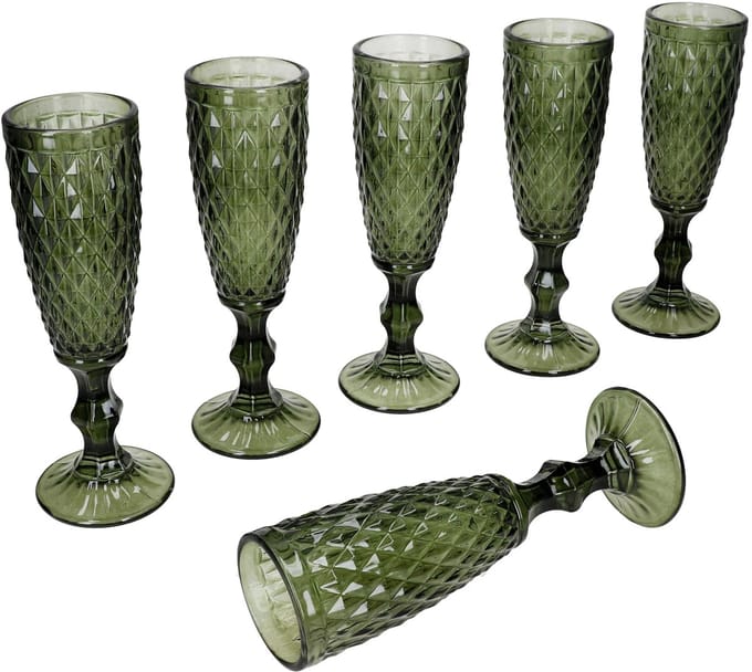 Set van 6 DIAMOND champagneglazen groen van glas – 38021