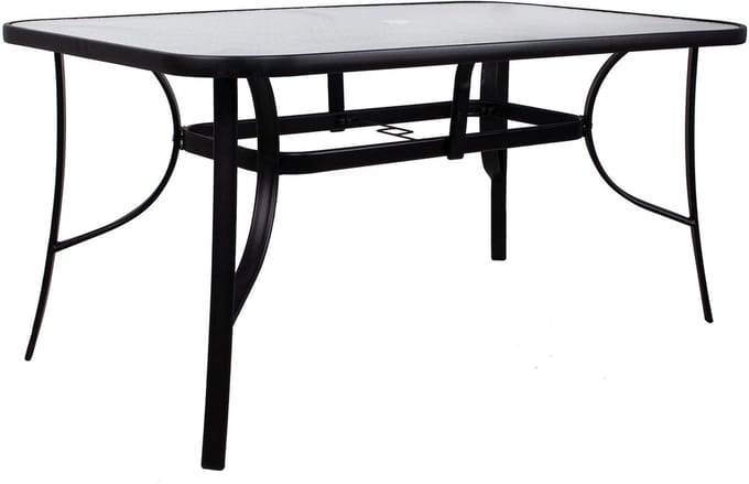 Springos Tuintafel | Buitentafel | Eettafel Buiten | Metaal | Gehard Glas | 150 x 90 x 71 cm | Zwart