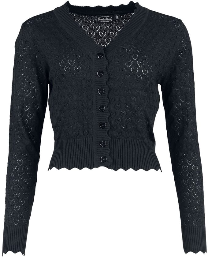 Voodoo Vixen Heart Pattern Scallop Edge Cardigan Cardigan zwart S Viscose -