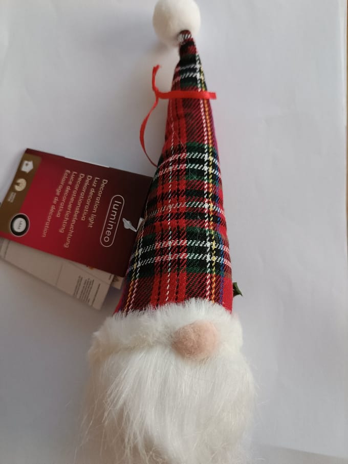 Lumineo kersthanger gnoom LED kerstdecoratie polyester 6x6x20cm.