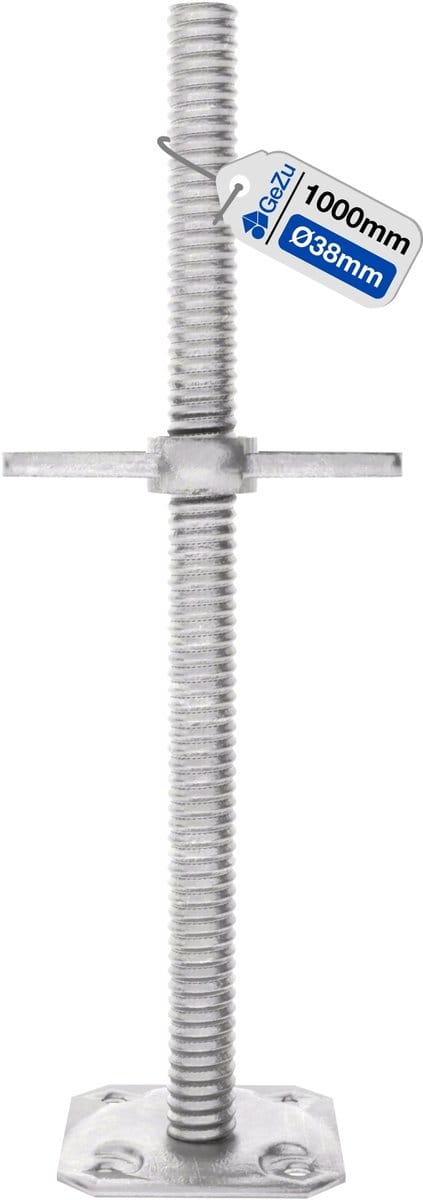 GeZu Impex Steiger spindel Ø 38 x 1000 mm Thermisch Verzinkt Verstelbare Voetspindel voor Steigertoren voetplaten