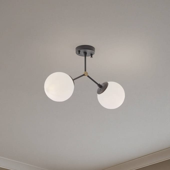 Opviq Plafondlamp Damar, zwart, glas, 2-lamps, lengte 44 cm