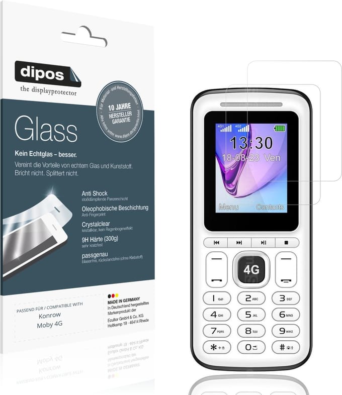 dipos – 2x Pantserfolie geschikt voor Konrow Moby 4G | 9H Screenprotector