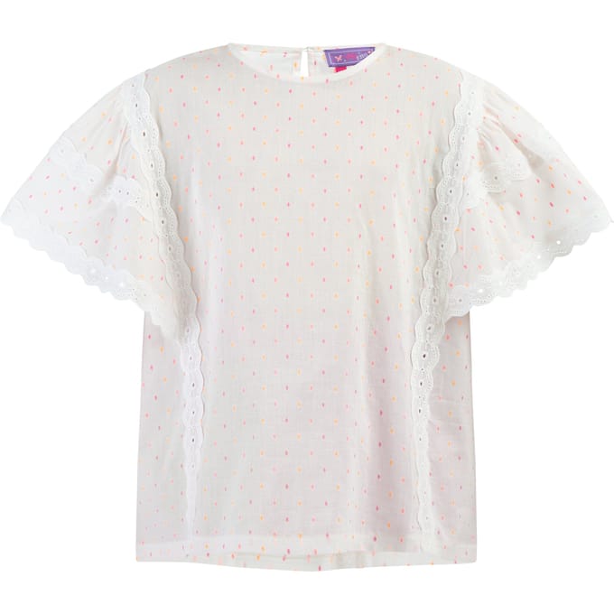 Mymo Blouse Meisje Wit roze oranje stippen