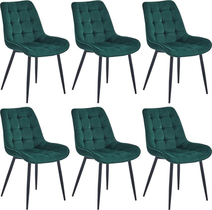 Colenis® - Quadra Eetkamerstoel - Set Van 6 - Groen - Fluweel - Industrieel