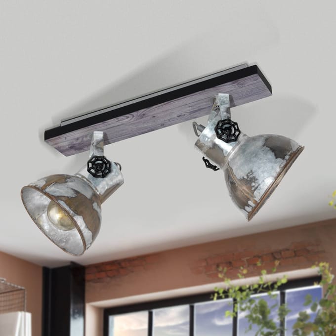 EGLO Barnstaple - wandlamp - 2-lichts - E27 - bruin-patina/zwart/oud-zink-look