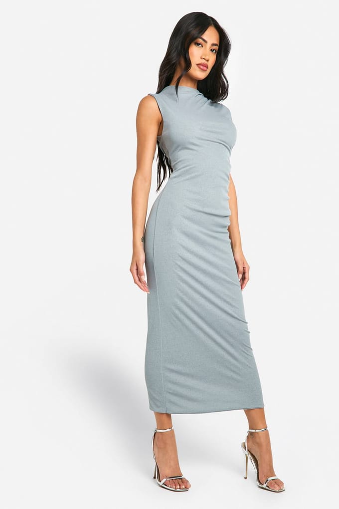 boohoo Dames Sheer Ruched Midaxi Jurk | Grey | Maat: 8