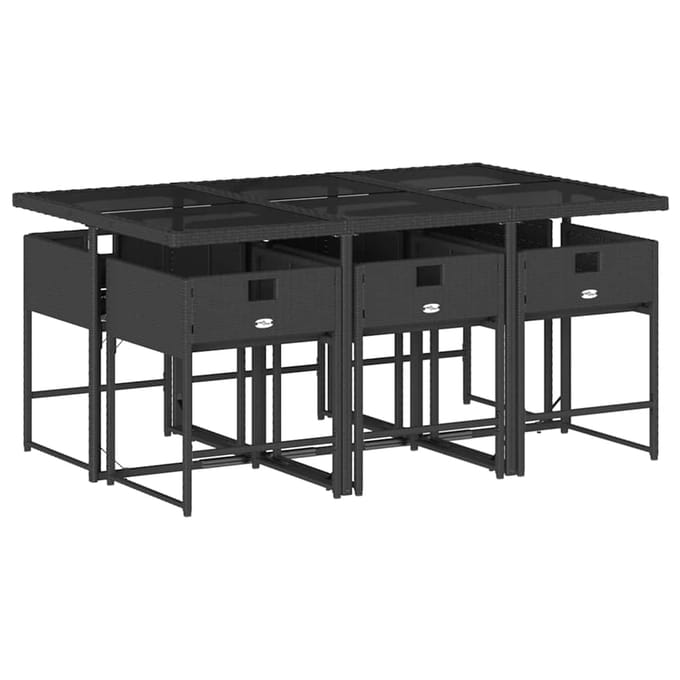 vidaXL - 7-delige - Tuinset - met - kussens - poly - rattan - zwart