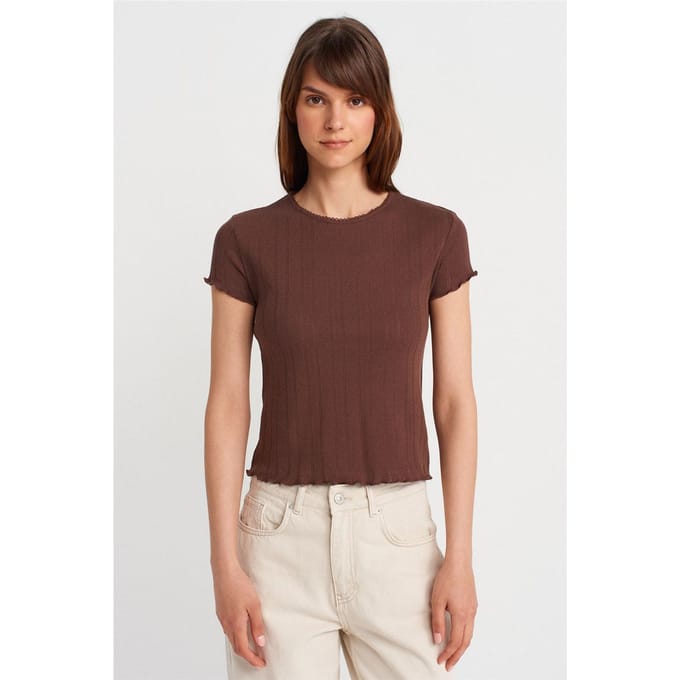 Dames Slim Fit Katoenen Rondhals T-Shirt