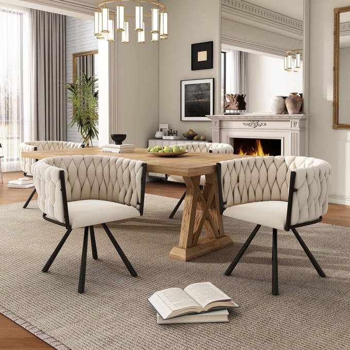 MODFU - Eetkamerstoelen Set Van 4 - Draaibaar - Modern - Voor Eetkamer - Fluweel - Beige