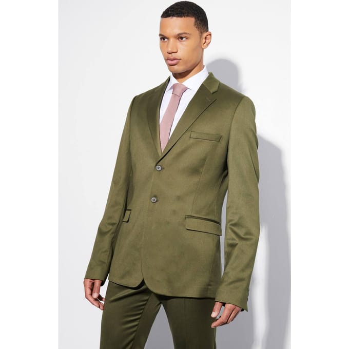 Tall Skinny Satin Suit Jacket | Olive | Size 48