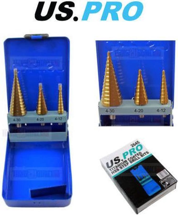 Trapgatboren / stappenborenset HSS titanium gecoat 3-delig