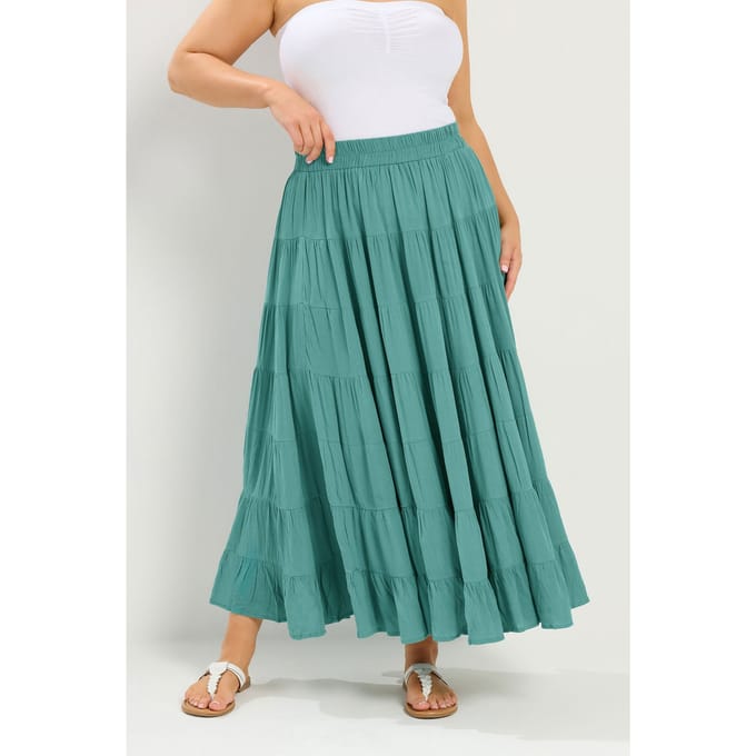 Yours Blauwgroene Gelaagde Maxirok Size 46