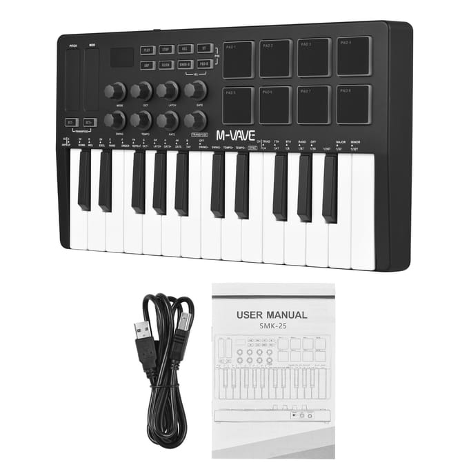 M-VAVE 25 touches clavier de contrôle MIDI Mini clavier USB Portable contrôleur MIDI avec 25 vitesses noir
