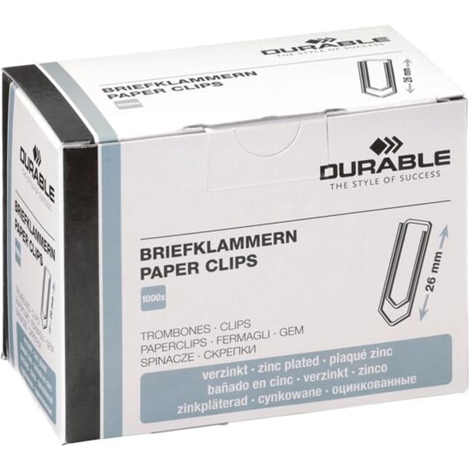 DURABLE Paper clips 26 mm zinc-plated pack of 1000