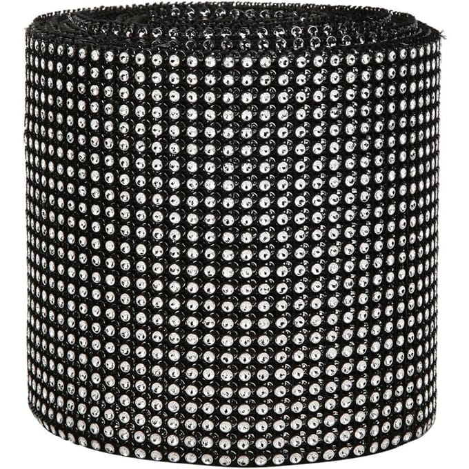 9m 24 Rijen Elektroplating Plastic Kunstmatige Strass Lint Mesh Bruiloft Kleding zwart