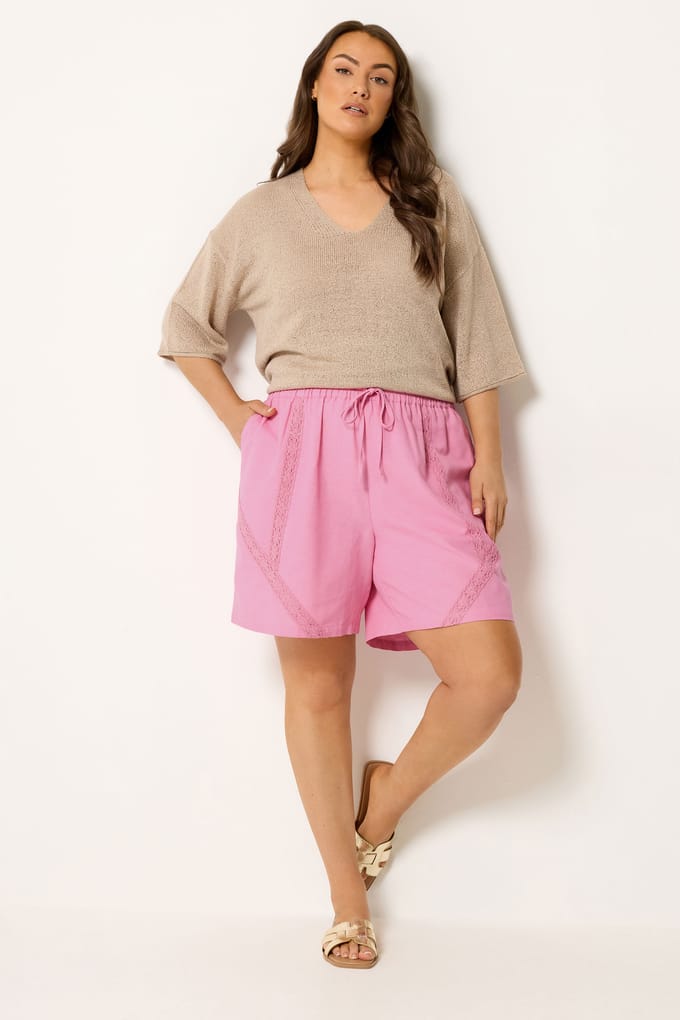 Yours Roze Gehaakte Shorts Met Trekkoord Size 46