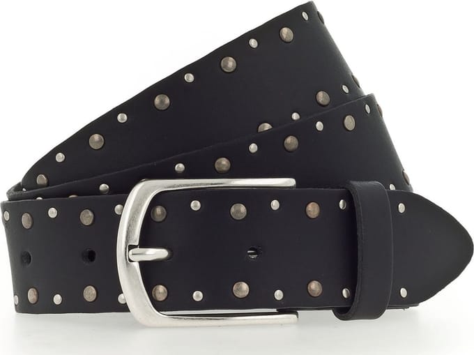 MUSTANG Leren Riem Rivet Leather Belt W75 Black Zwart