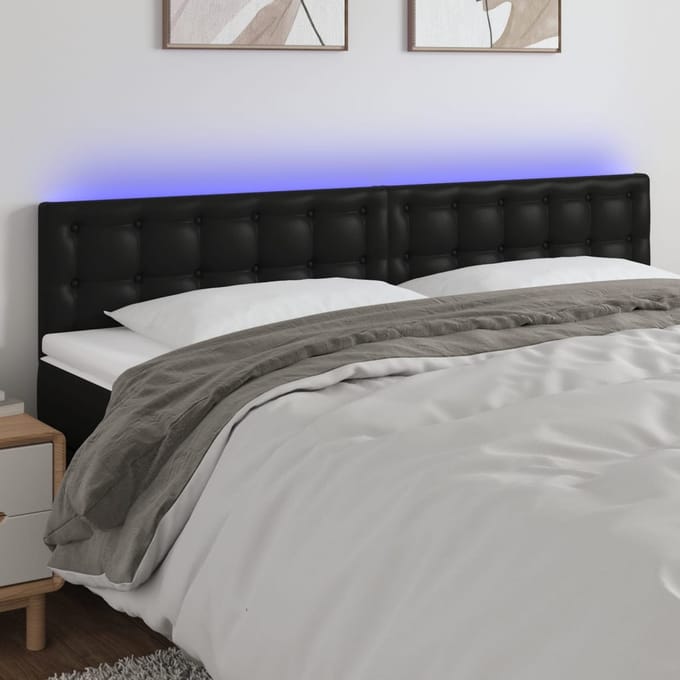 vidaXL - Hoofdbord - LED - 200x5x78/88 - cm - kunstleer - zwart