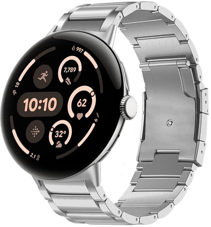 Strap-it Titanium bandje geschikt voor Google Pixel Watch 5 (45 mm) / 4 (45 mm) / 3 (45 mm) - Zilver