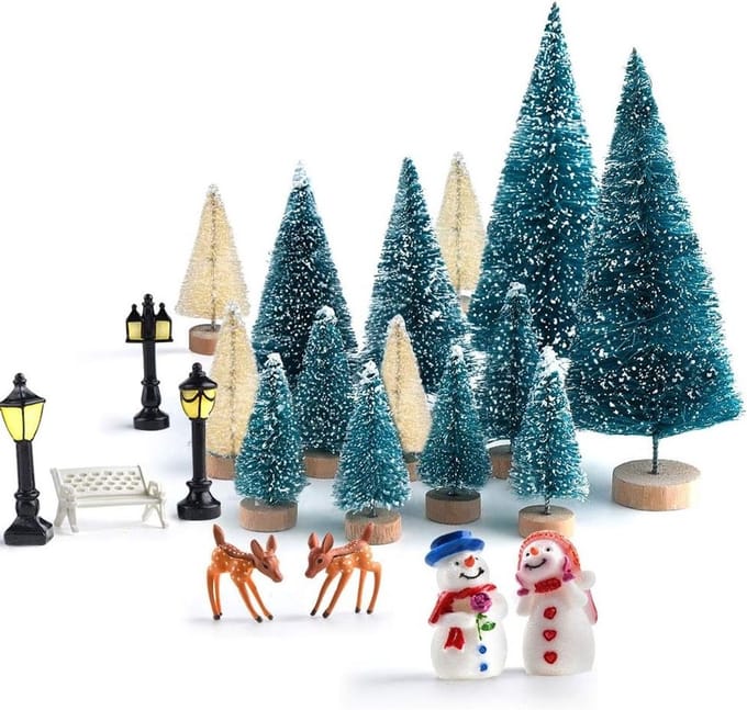 31 Pcs Mini Kerstbomen Set - Sneeuw Bedekte Bomen voor Winterdecoratie, Feestversiering en Ambachten