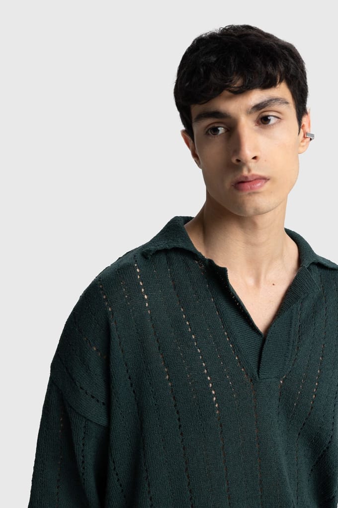 Heren Ontspannen Katoenen Gestructureerde Polo T-Shirt