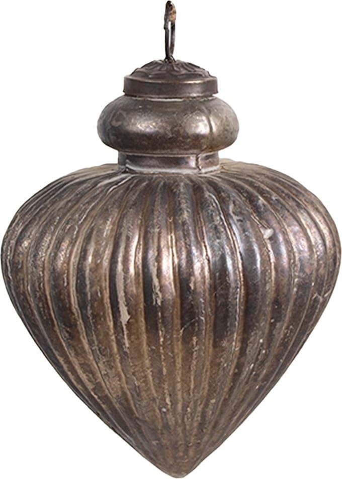 Clayre & Eef Kerstbal Overig Ø 8x10 cm Grijs Bruin Glas Kerstballen