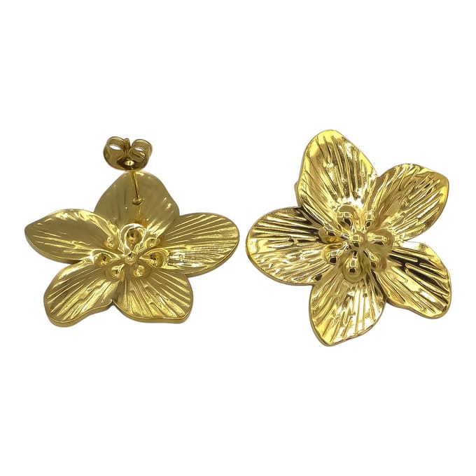 Luxe Goudkleurige Bloem Oorbellen – Verguld Staal – 28mm