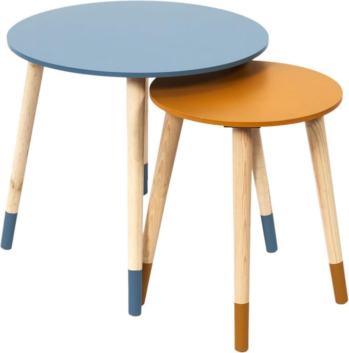 Set van 2 Uitschuifbare Ronde Tafels in Tweekleurig Blauw/Geel