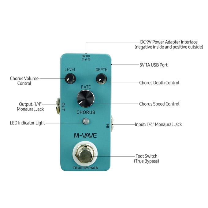 M-VAVE CHORUS Gitaar Analoog Klassiek Chorus Effectpedaal True Bypass Volledig metalen omhulsel, Chorus Chorus Effect blue