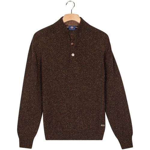 Baileys Trui Placket Buttons Single Knit Multicolor Donker Bruin / male